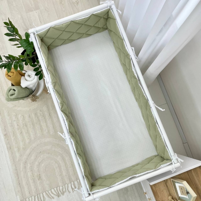Protectie laterata patut bebe din 4 piese olive (7)